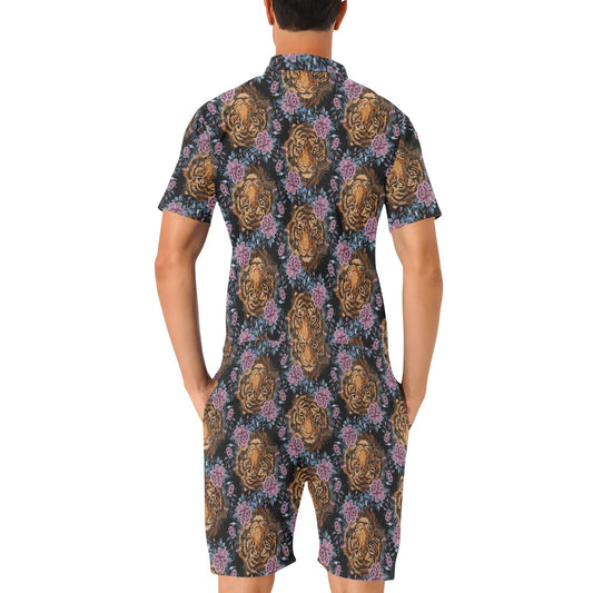 Tiger Head Floral Men's Romper