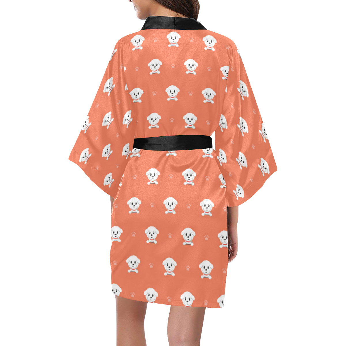 Bichons Frise Pattern Print Design 02 Women's Short Kimono
