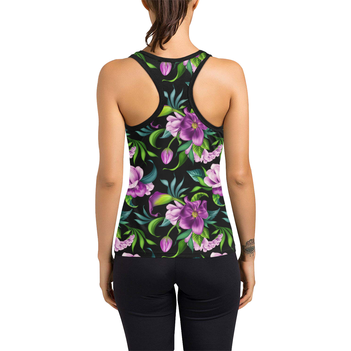 Bright Purple Floral Pattern Women's Racerback Tank Top