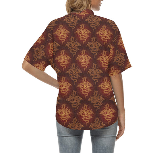 Chinese Dragons Gold Design Women's Hawaiian Shirt