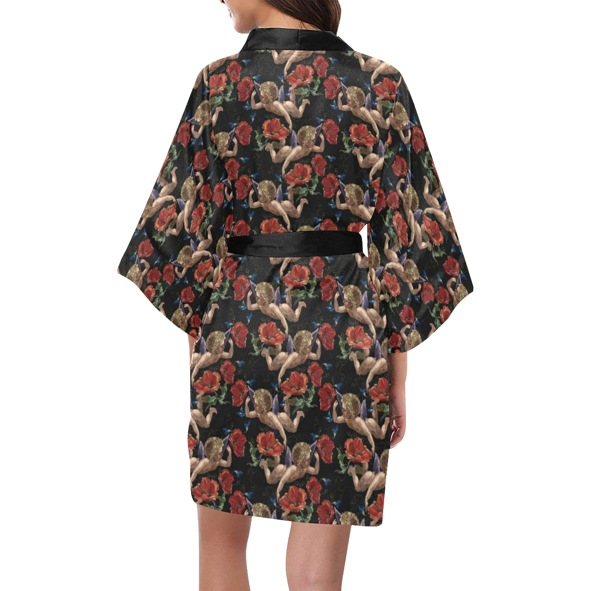 Cupid Pattern Print Design 05 Women's Short Kimono