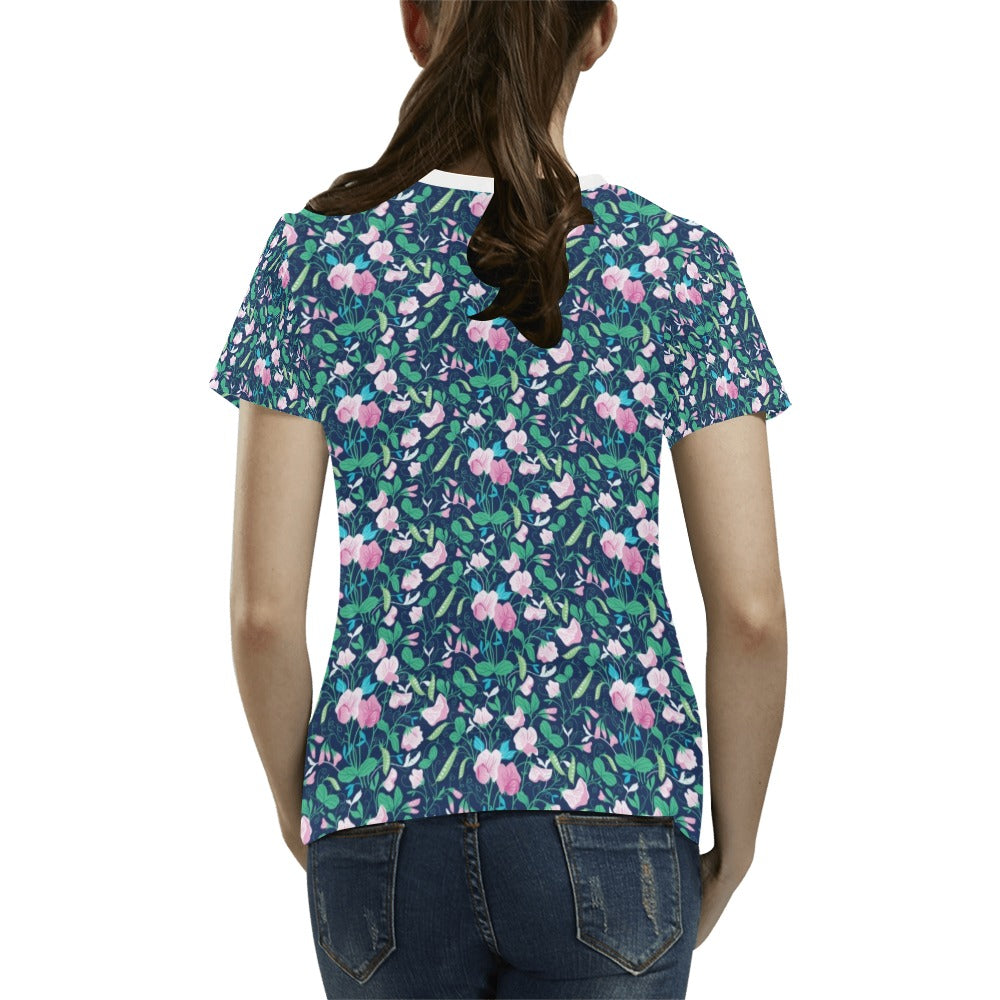 Sweet Pea Print Design LKS303 Women's T-shirt