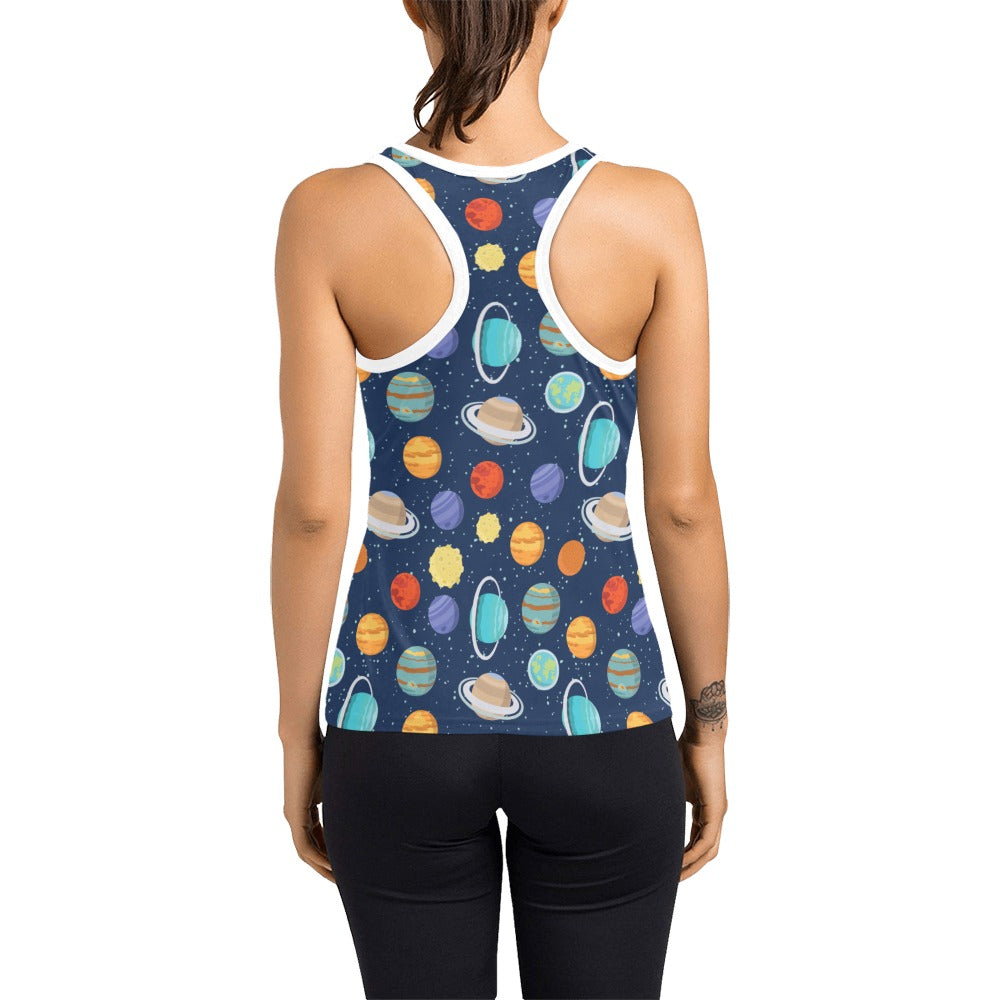 Planet With Star Print Design LKS303 Women's Racerback Tank Top