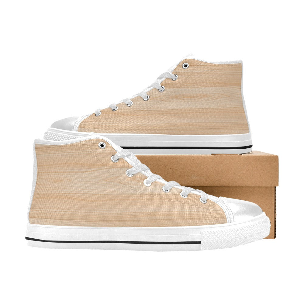 Wood Texture Print Design LKS302 High Top Women's White Shoes