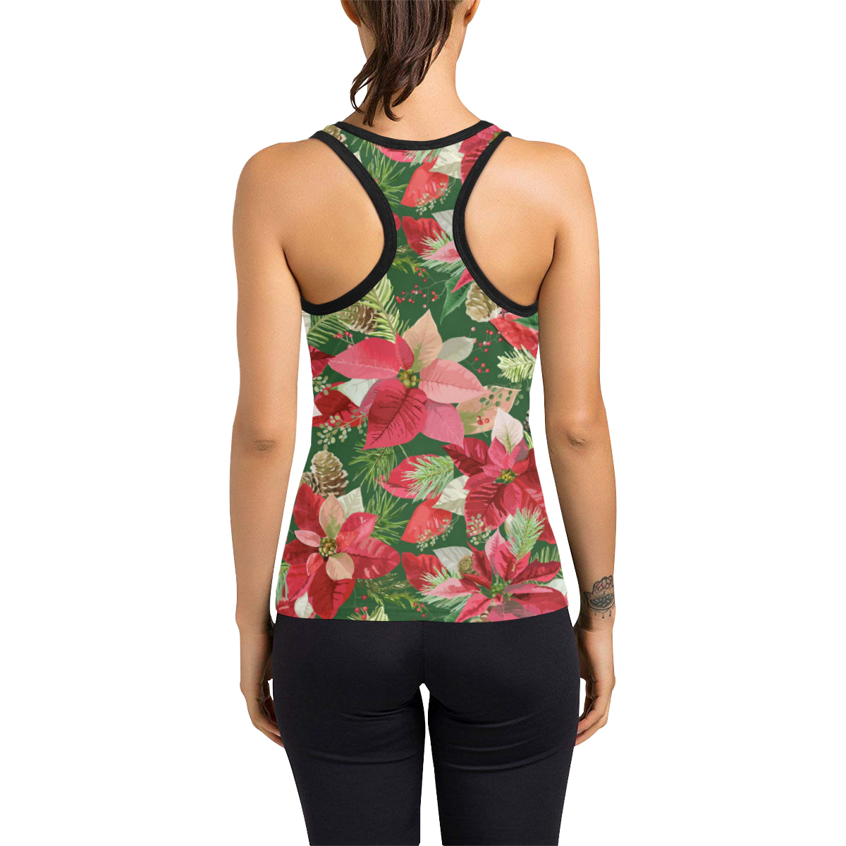 Poinsettia Pattern Print Design POT03 Women's Racerback Tank Top