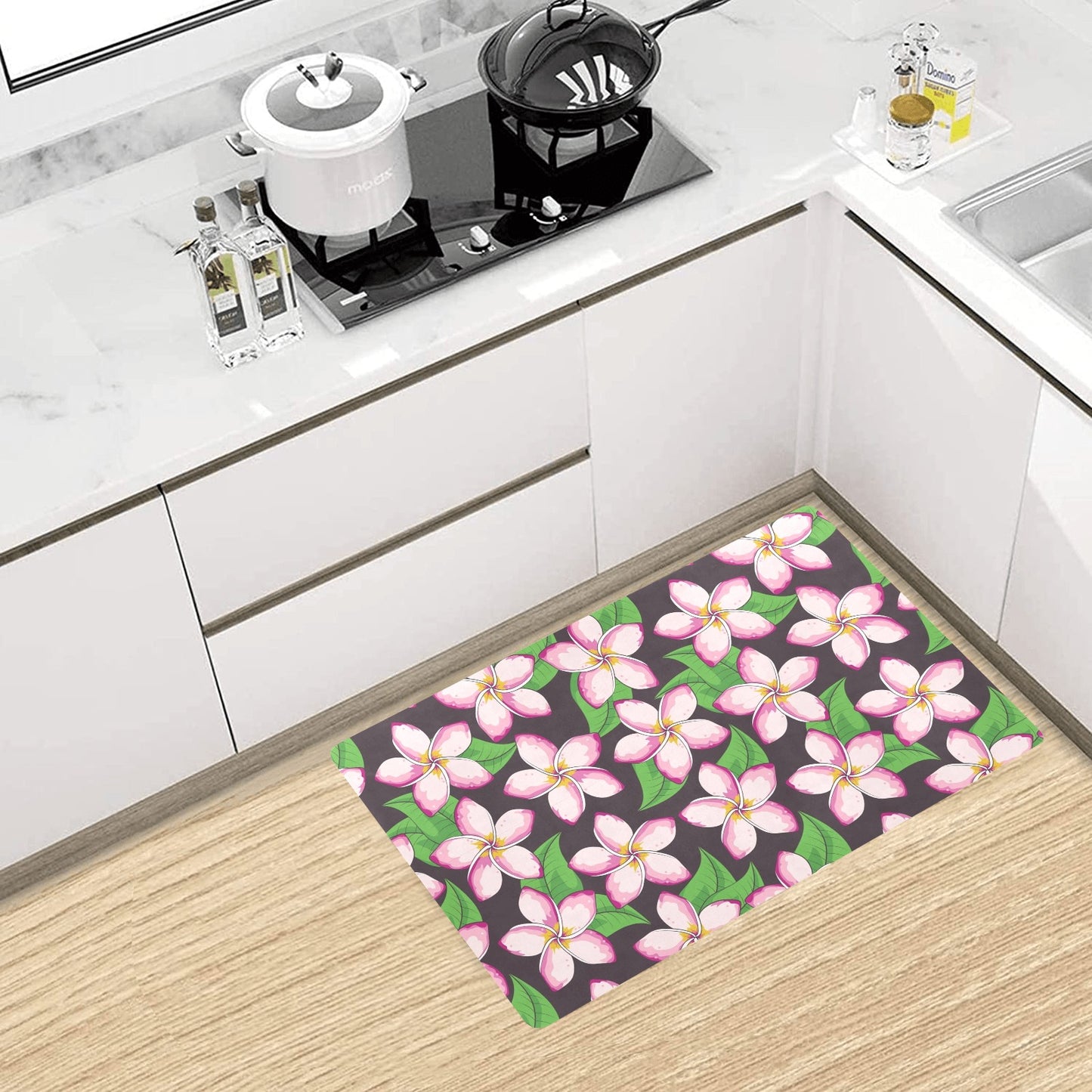 Pink Plumeria Pattern Print Design PM019 Kitchen Mat