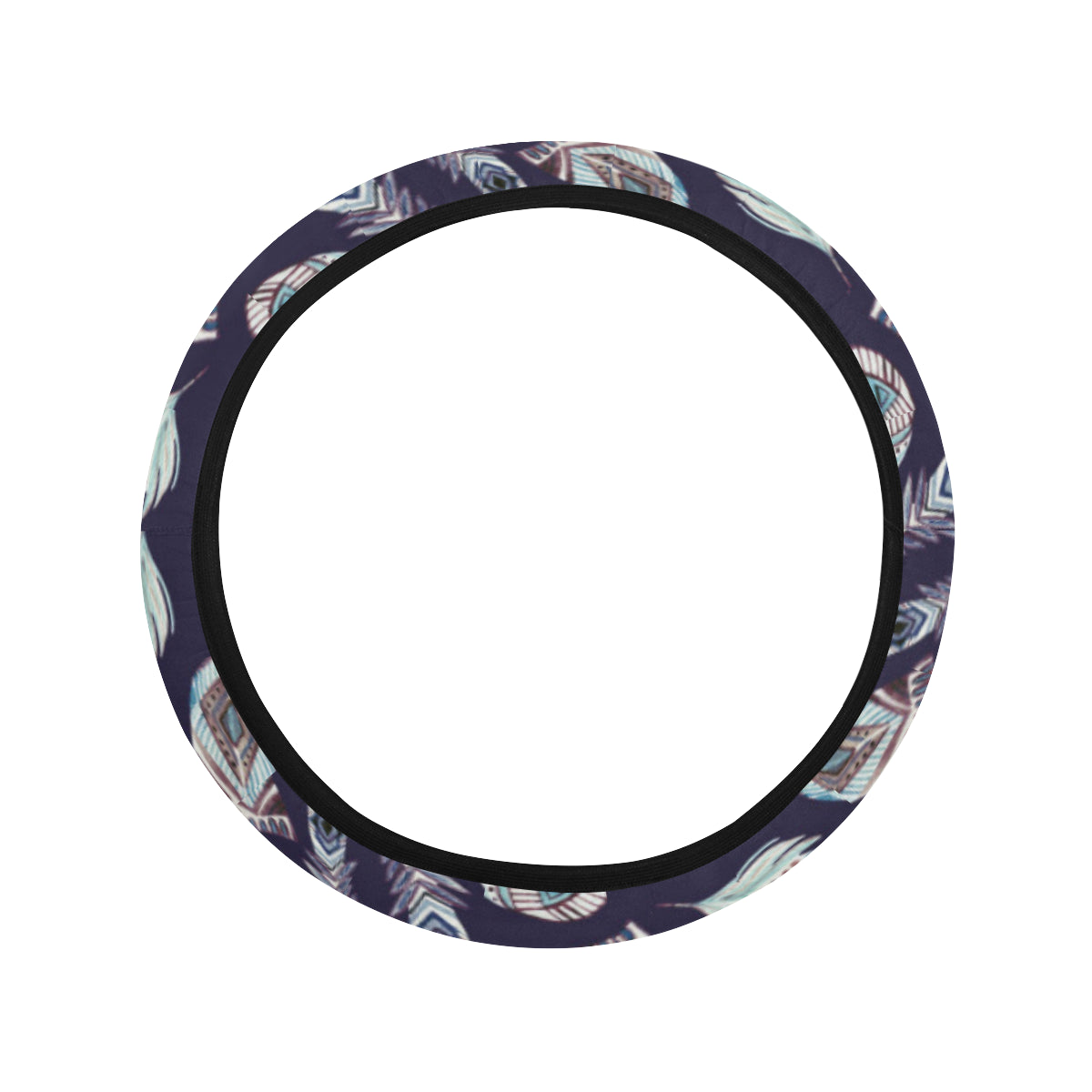 Feather Vintage Boho Design Print Steering Wheel Cover with Elastic Edge