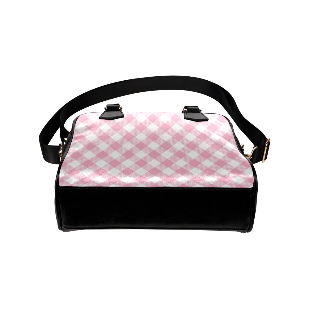 Gingham Pink Pattern Print Design 02 Shoulder Handbag