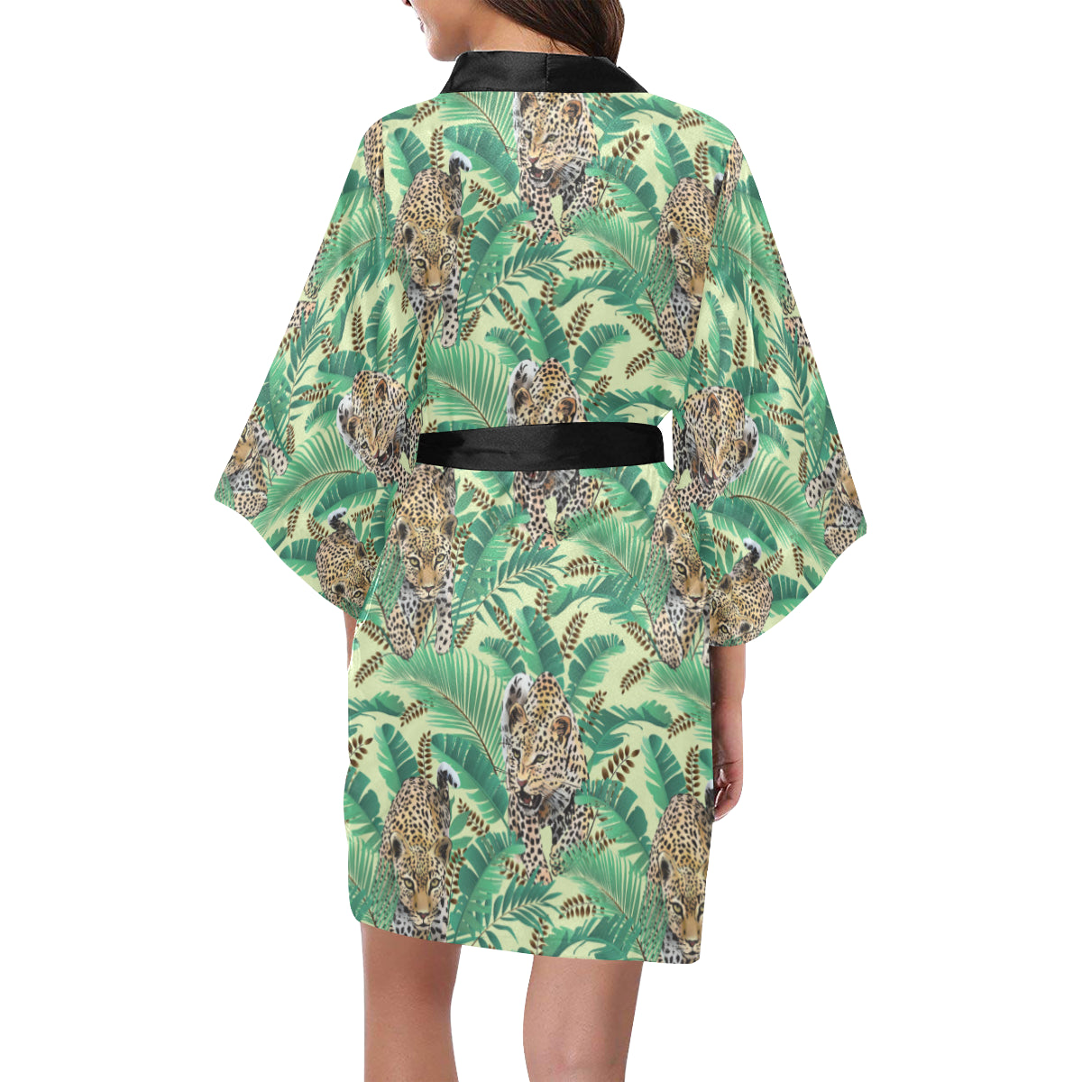 Leopard Pattern Print Design 03 Women's Short Kimono