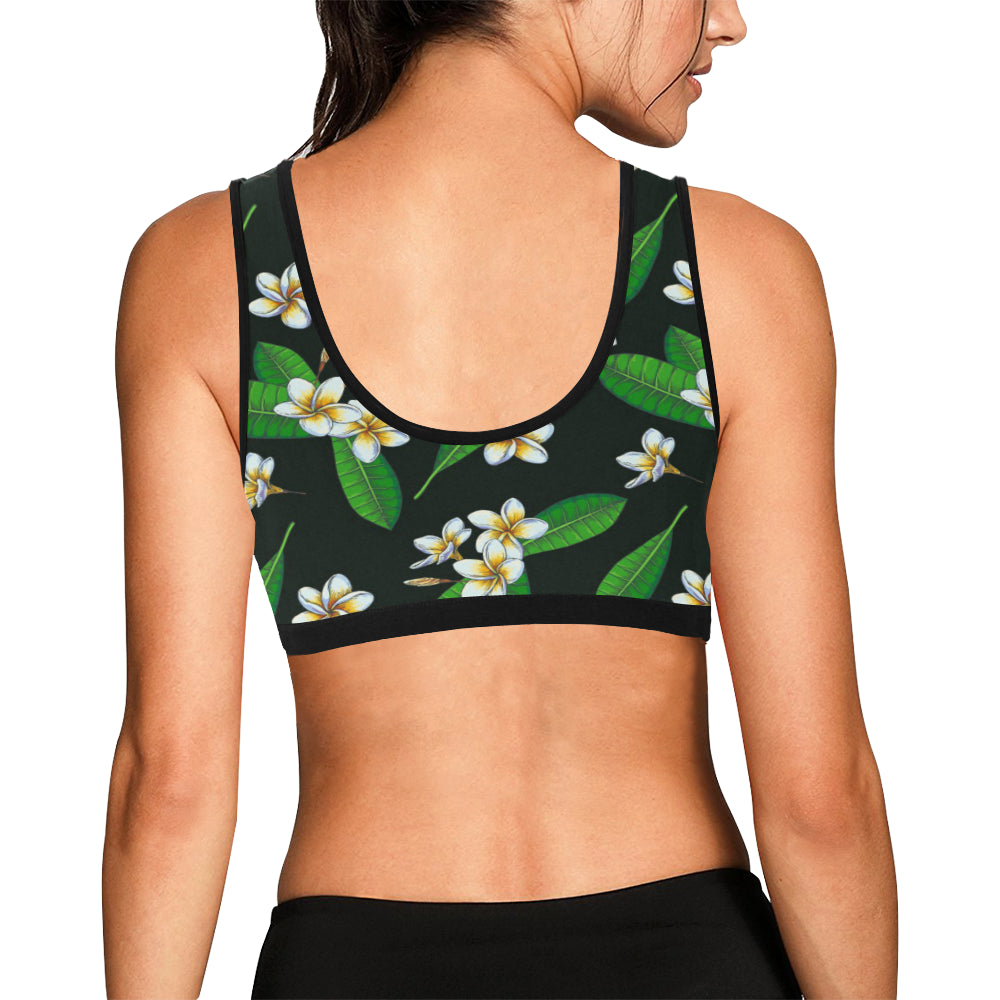 White Plumeria Pattern Print Design PM023 Sports Bra