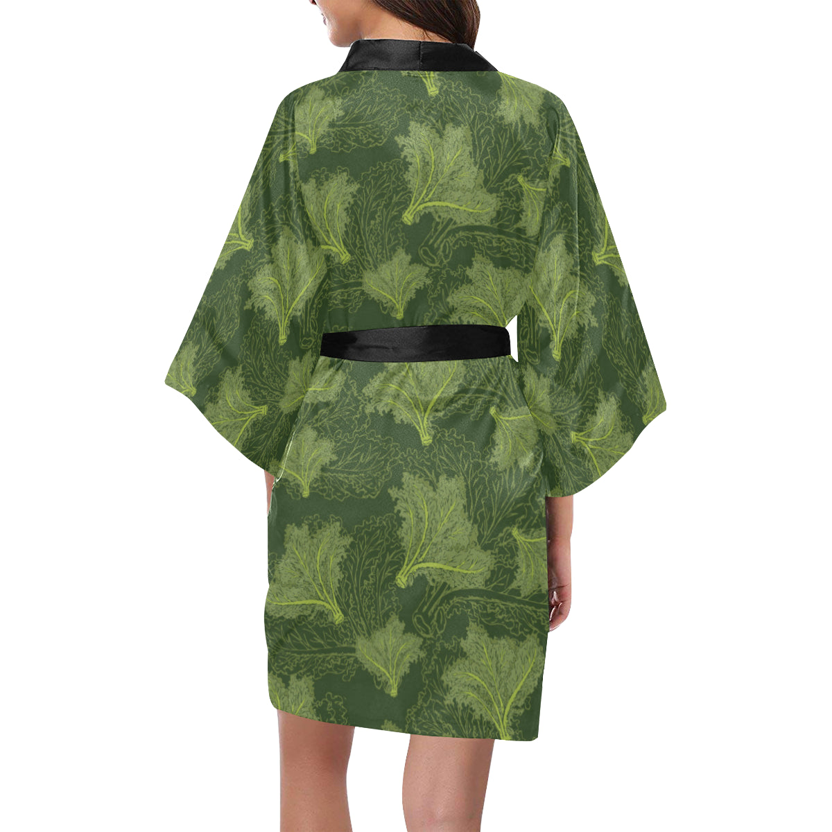 Kale Pattern Print Design 01 Women's Short Kimono