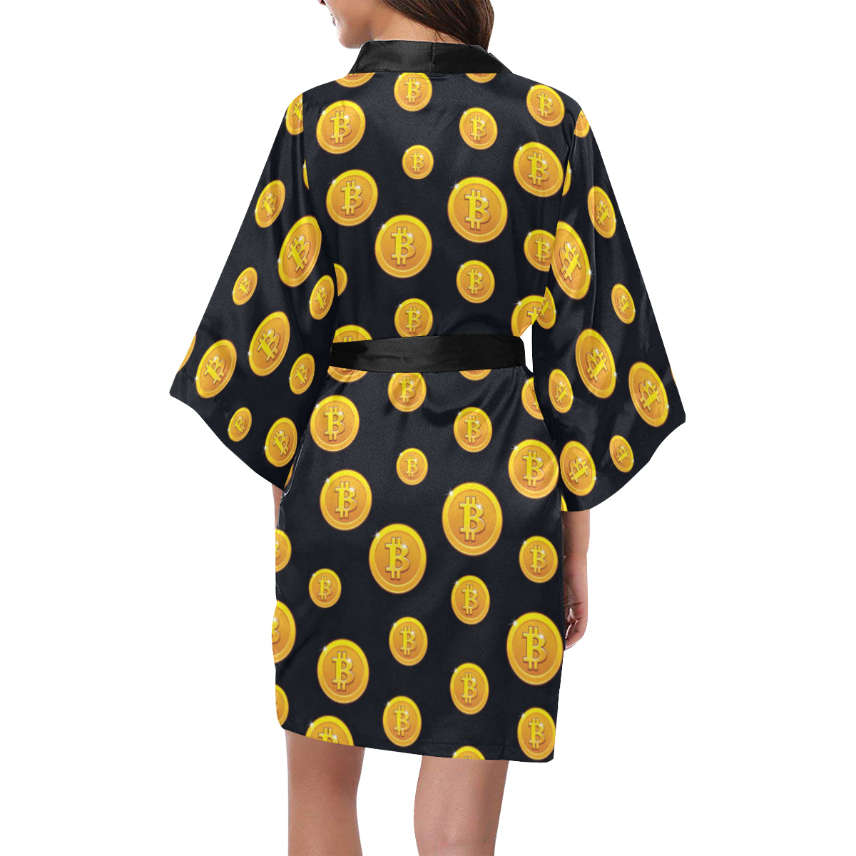 Bitcoin Pattern Print Design DO04 Women's Short Kimono