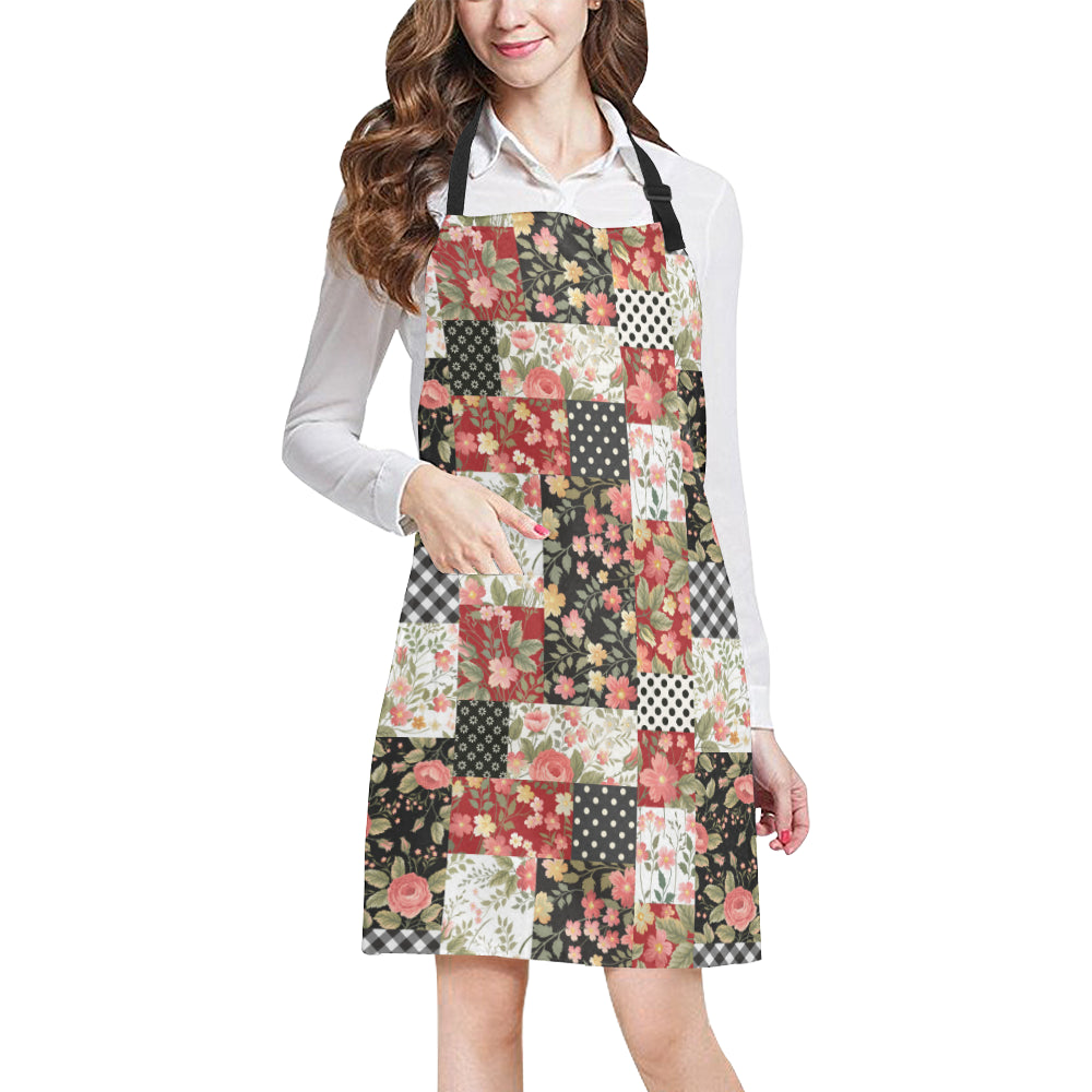Patchwork Flower Pattern Print Design 03 Apron with Pocket