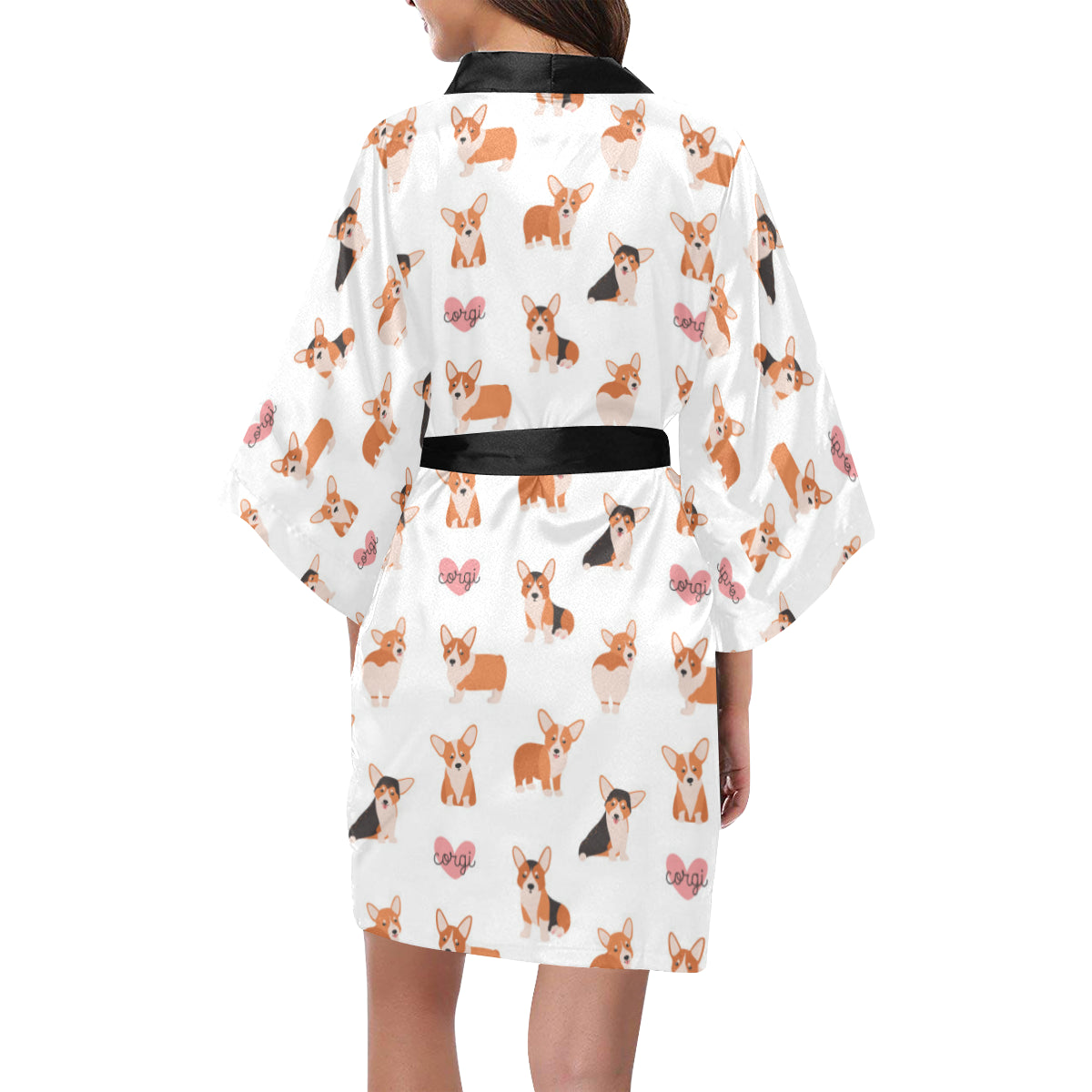 Cardigan Welsh Corgis Pattern Print Design 02 Women's Short Kimono