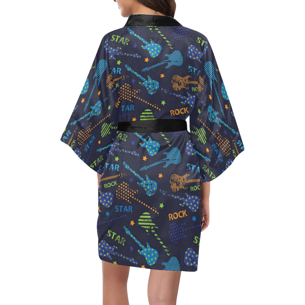 Rock and Roll Pattern Print Design A04 Women's Short Kimono