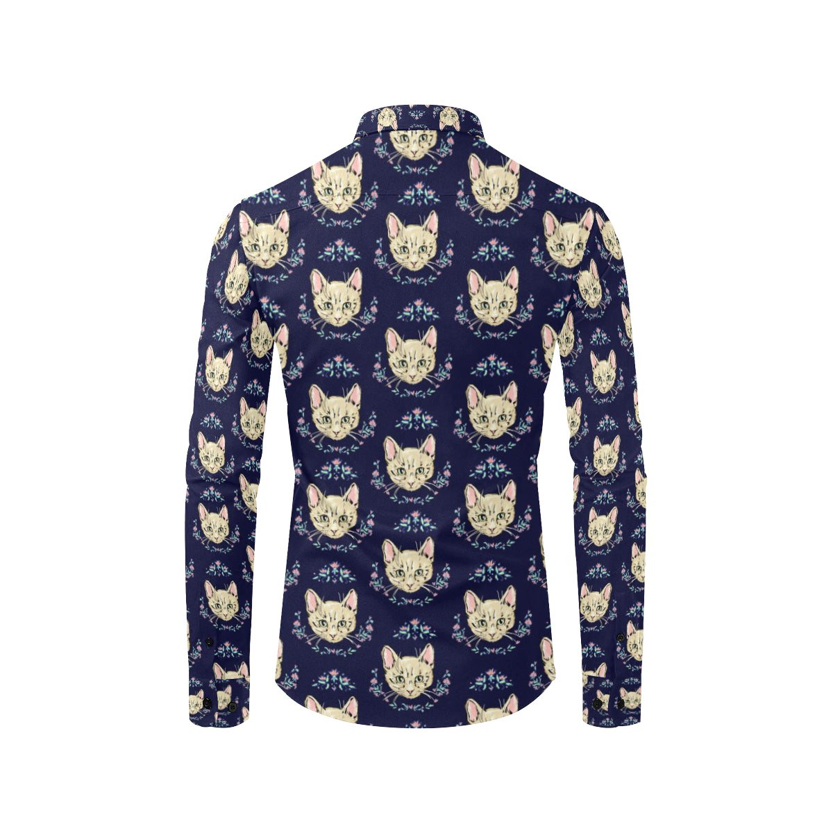 Cat Head with flower Print Pattern Men's Long Sleeve Shirt