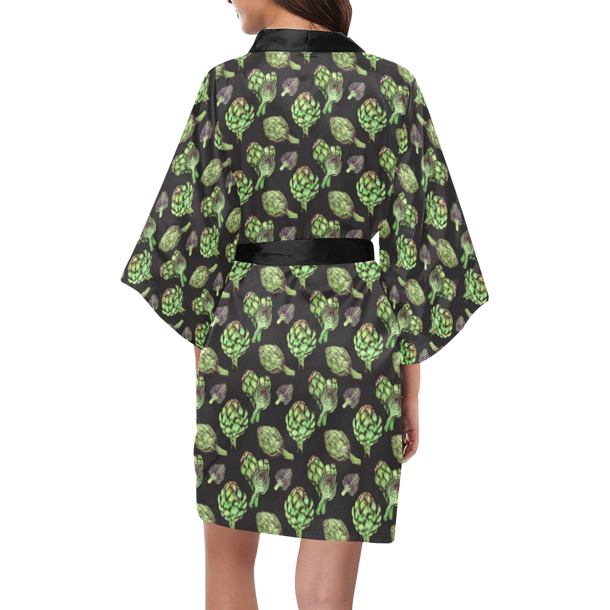 Artichoke Pattern Print Design 02 Women's Short Kimono