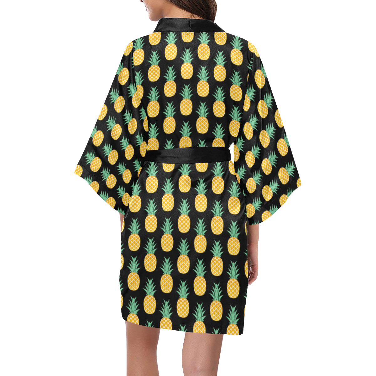 Pineapple Pattern Print Design A03 Women's Short Kimono