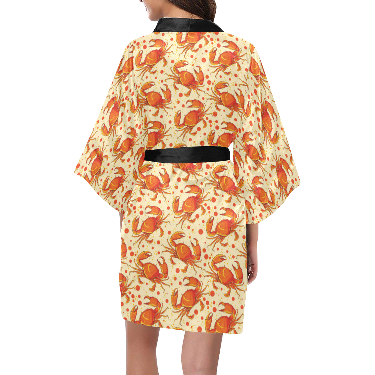 Crab Pattern Print Design 01 Women's Short Kimono