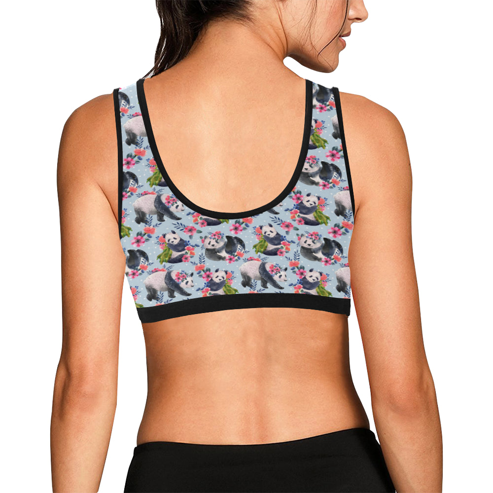 Panda Bear Flower Design Themed Print Sports Bra