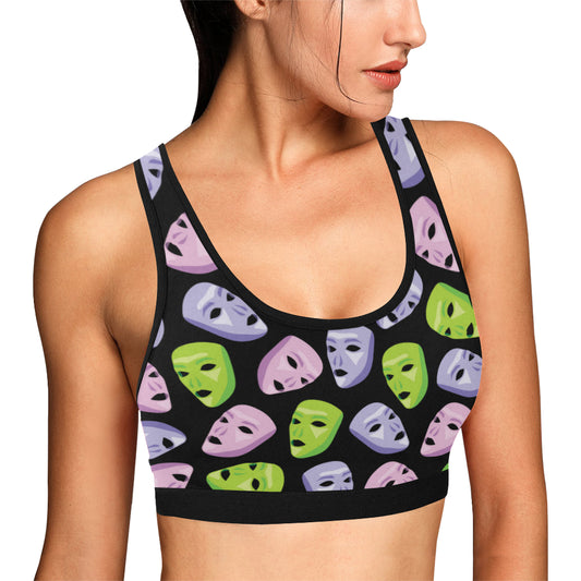 Acting Mask Pattern Print Design 04 Sports Bra