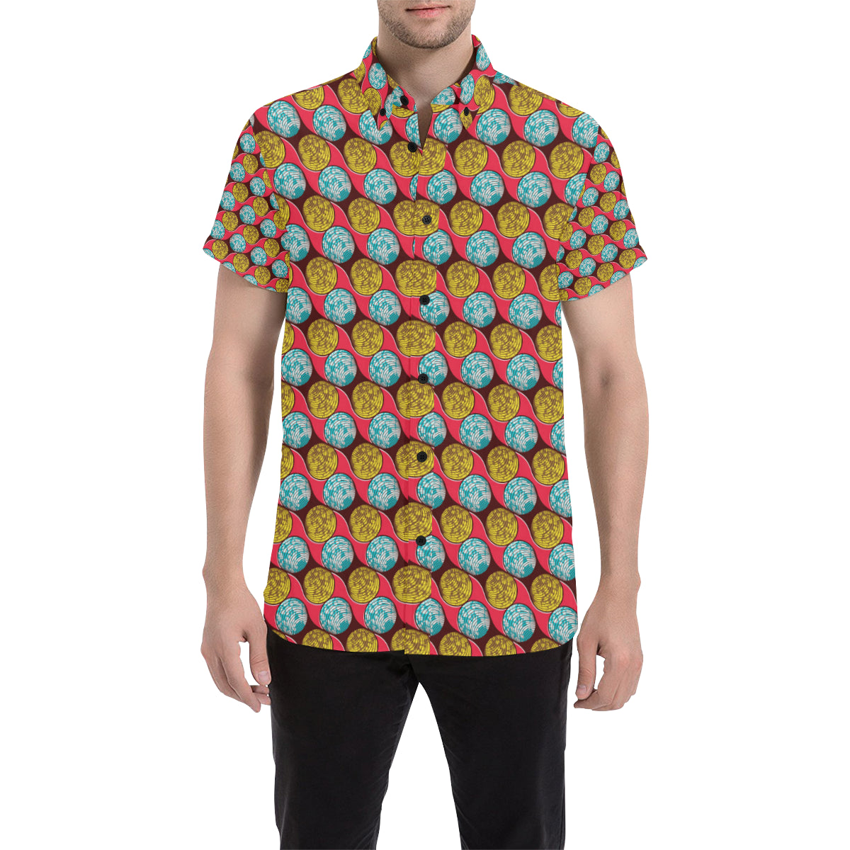 African Fashion Print Pattern Men's Short Sleeve Button Up Shirt