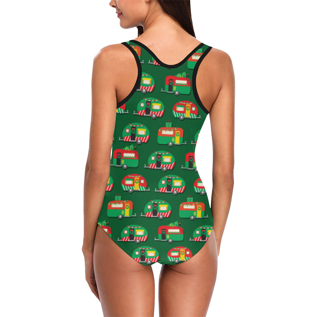 Camper Camping Christmas Themed Print Women Swimsuit