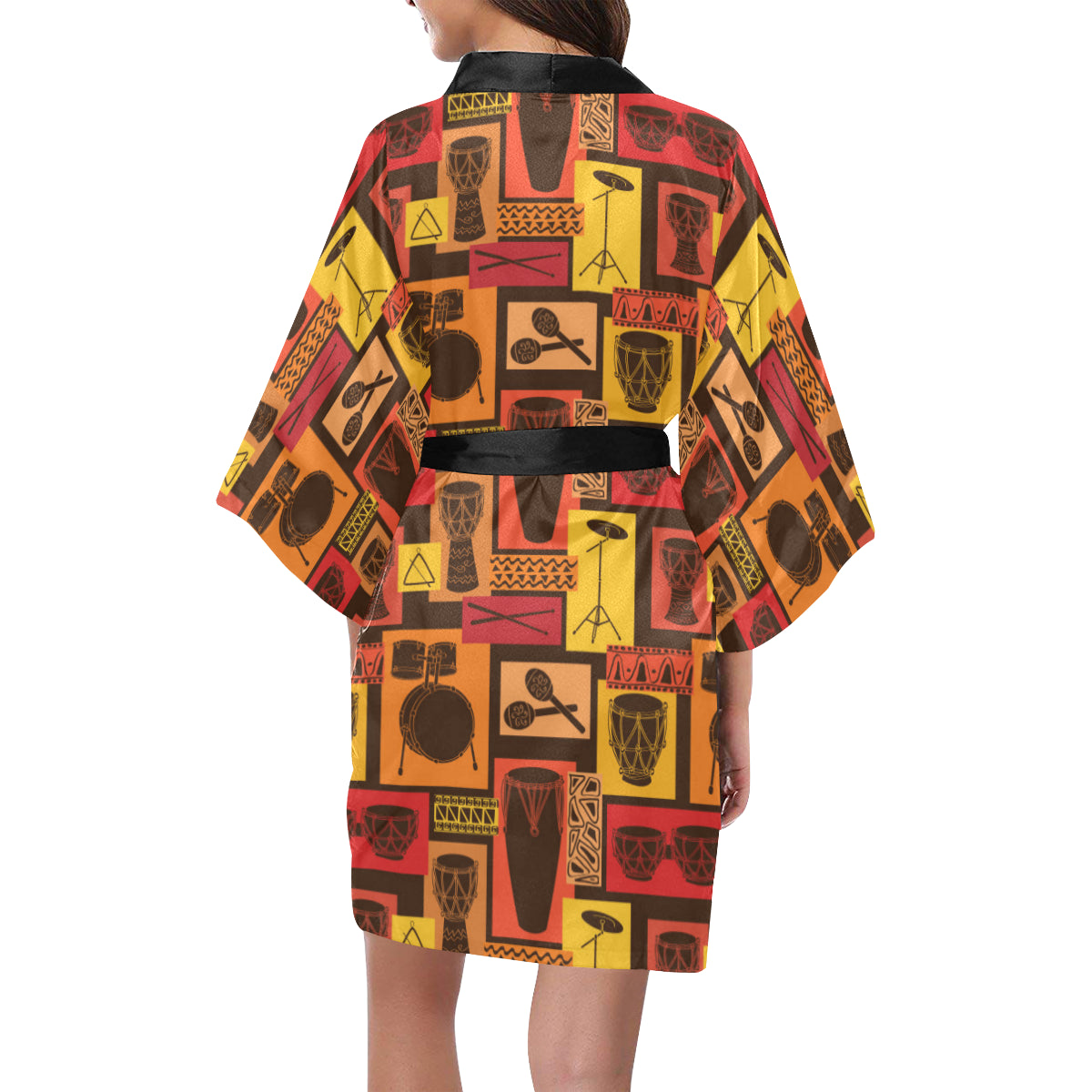 Percussion Pattern Print Design 02 Women's Short Kimono