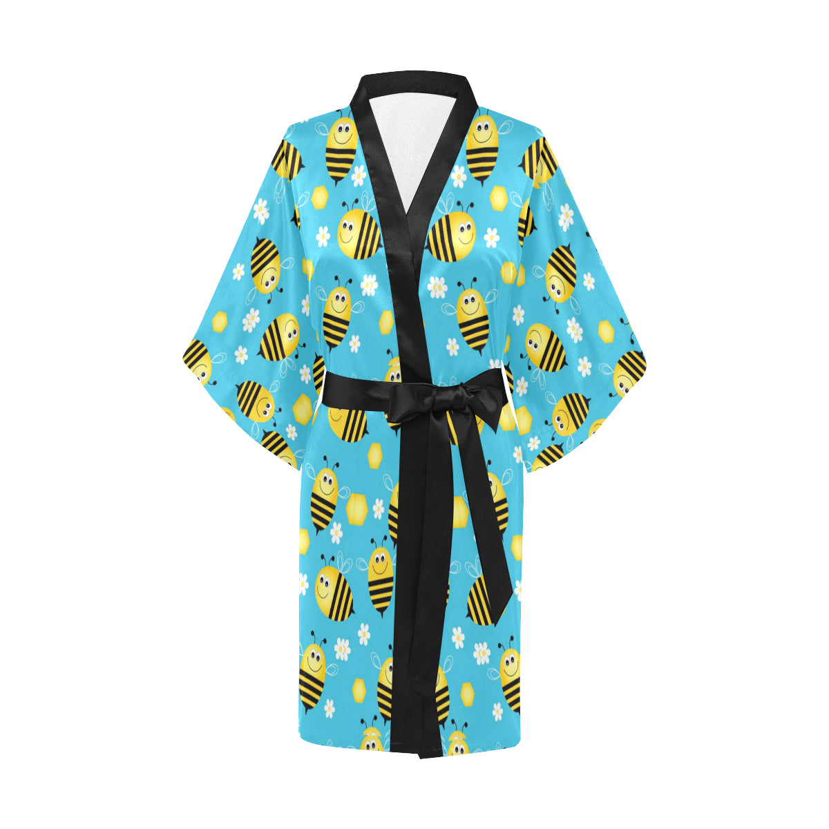 Bee Pattern Print Design BEE06 Women Kimono Robe