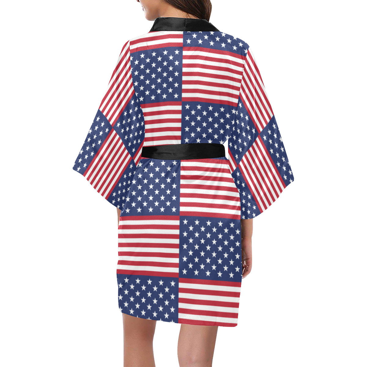 Patriotic US Flag Pattern Print Design A03 Women's Short Kimono