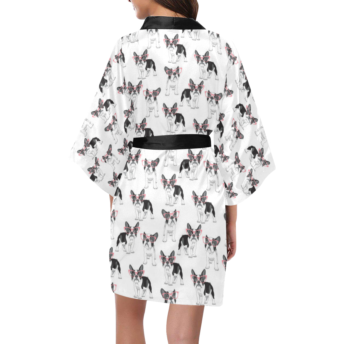 Boston Terrier Pattern Print Design 03 Women's Short Kimono