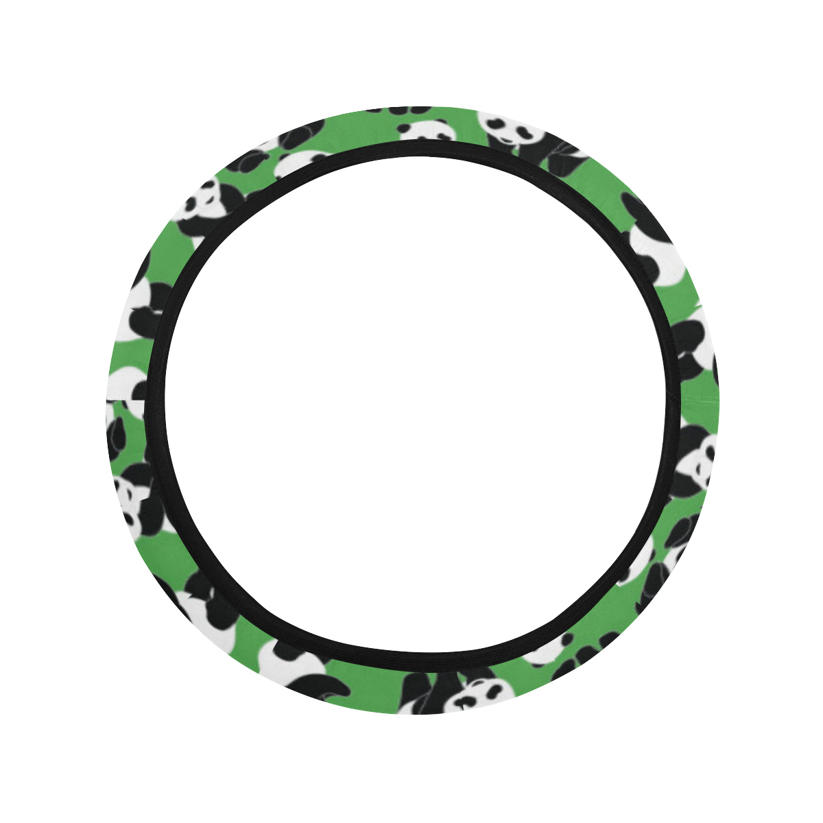 Panda Bear Pattern Themed Print Steering Wheel Cover with Elastic Edge