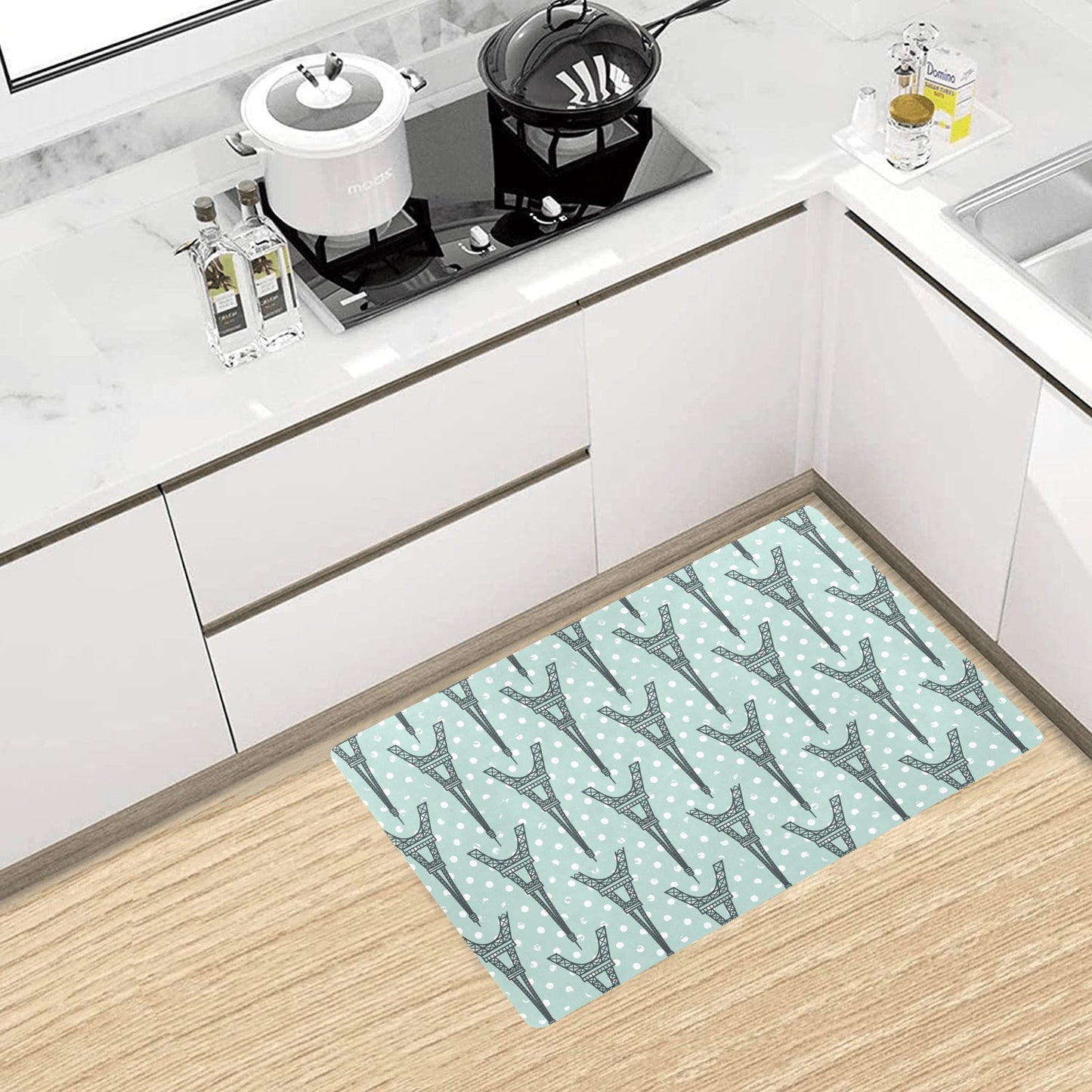 Eiffel Tower Polka Dot Print Kitchen Mat