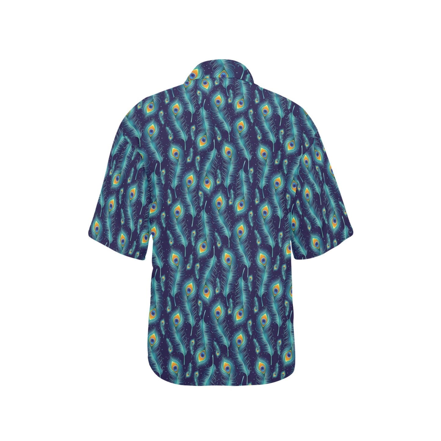 Peacock Feather Blue Design Print Women's Hawaiian Shirt