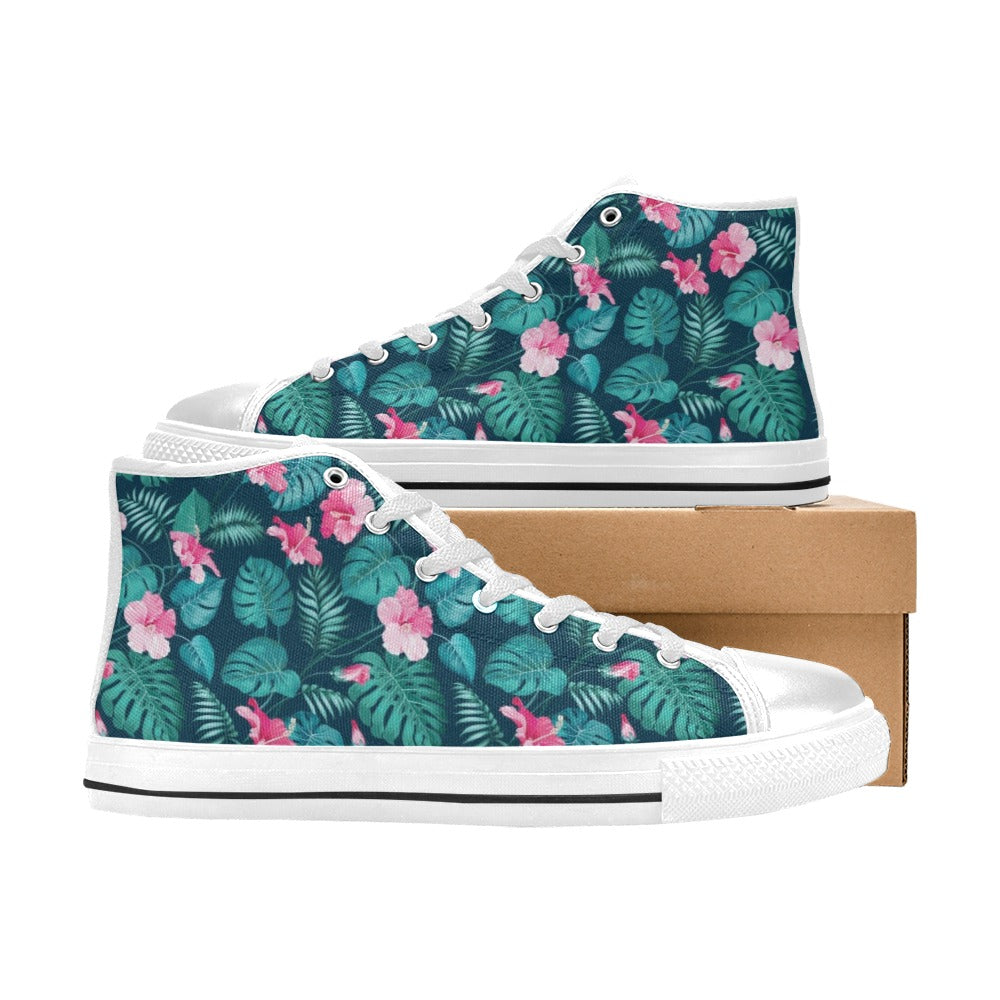 Summer Floral Print Design LKS301 High Top Women's White Shoes