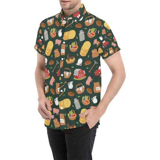 Agricultural Farm Print Design 02 Men's Short Sleeve Button Up Shirt