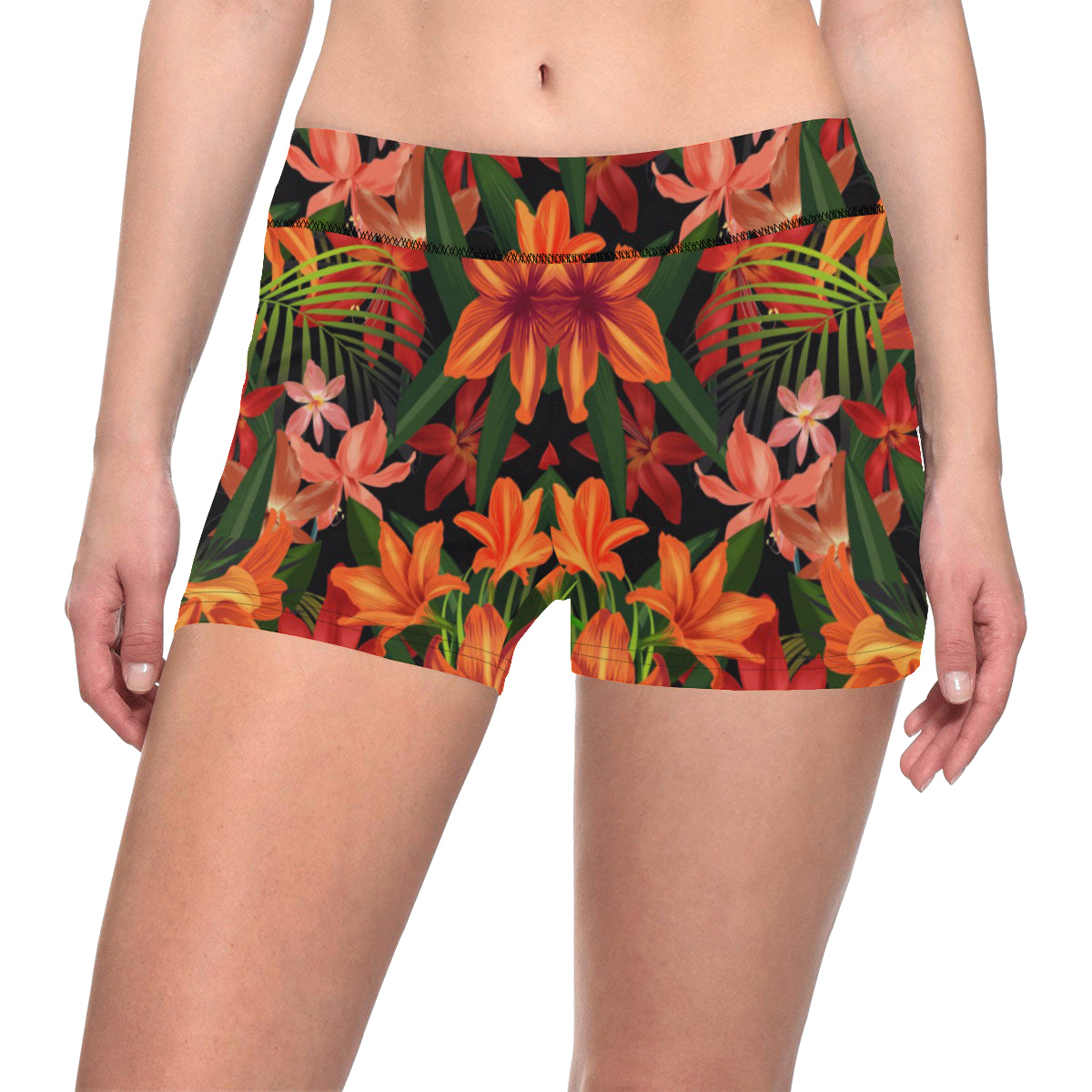 Amaryllis Pattern Print Design AL05 Yoga Shorts