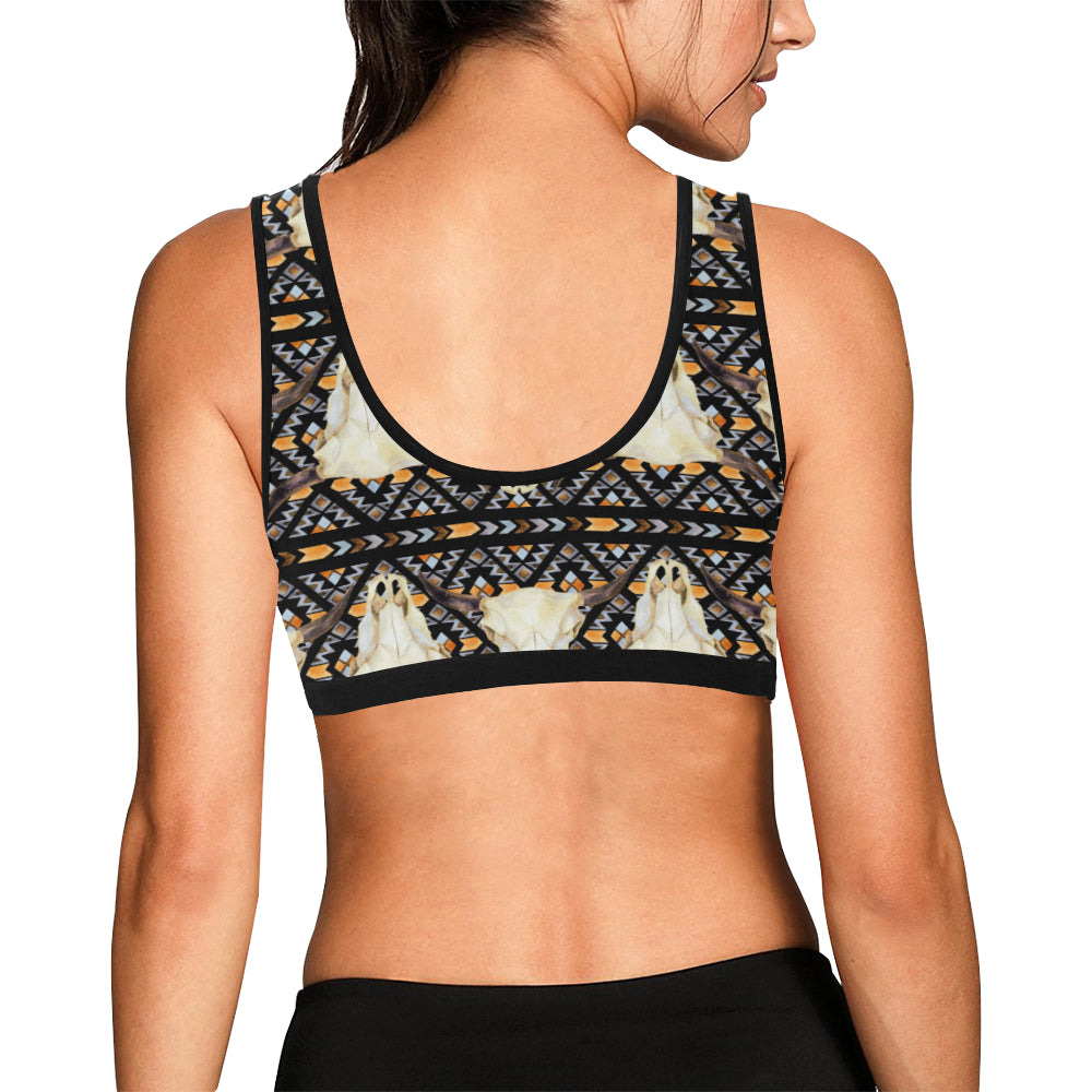 Buffalo Head Pattern Print Design 03 Sports Bra
