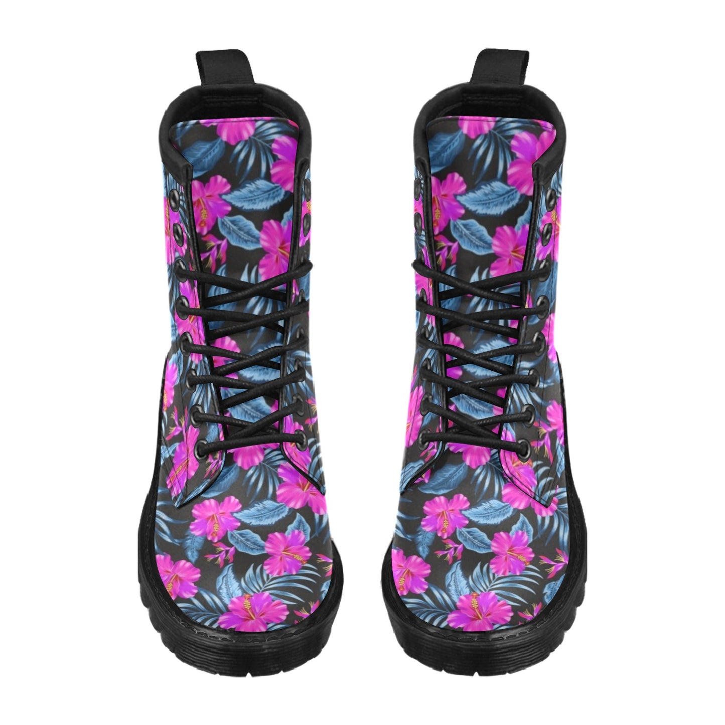 Neon Pink Hibiscus Pattern Print Design HB015 Women's Boots