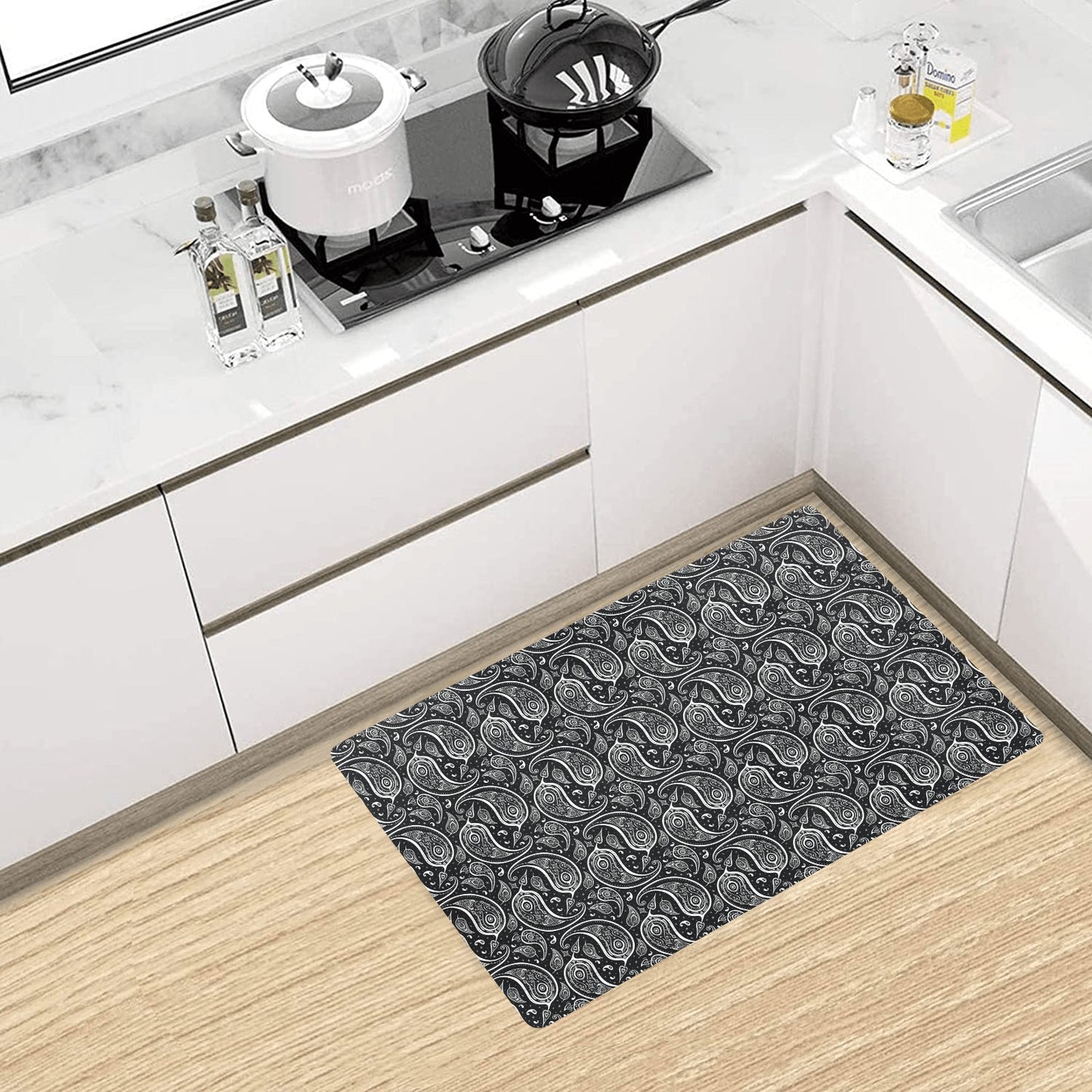 Paisley Black Design Print Kitchen Mat