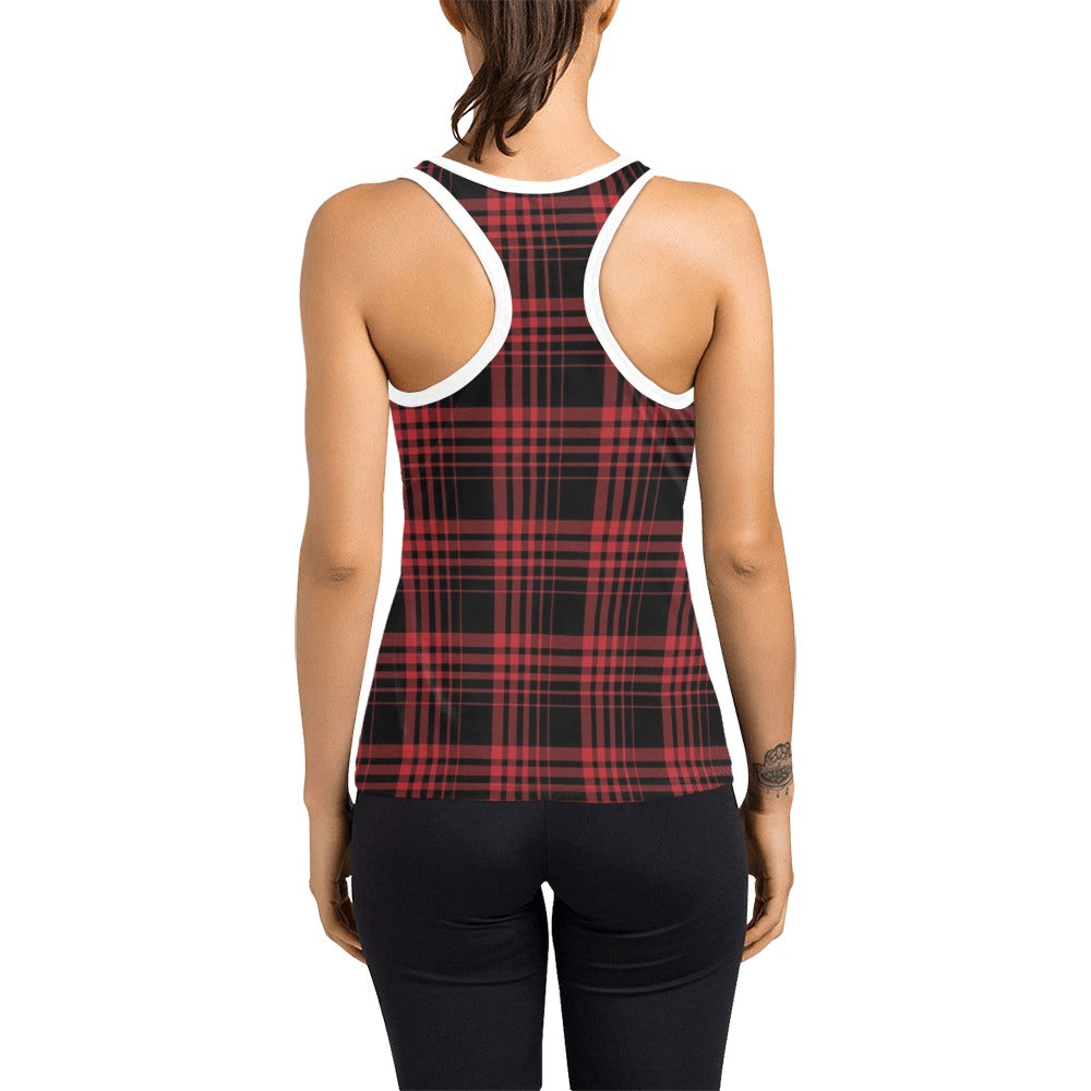 Tartan Red Black Print Design LKS303 Women's Racerback Tank Top