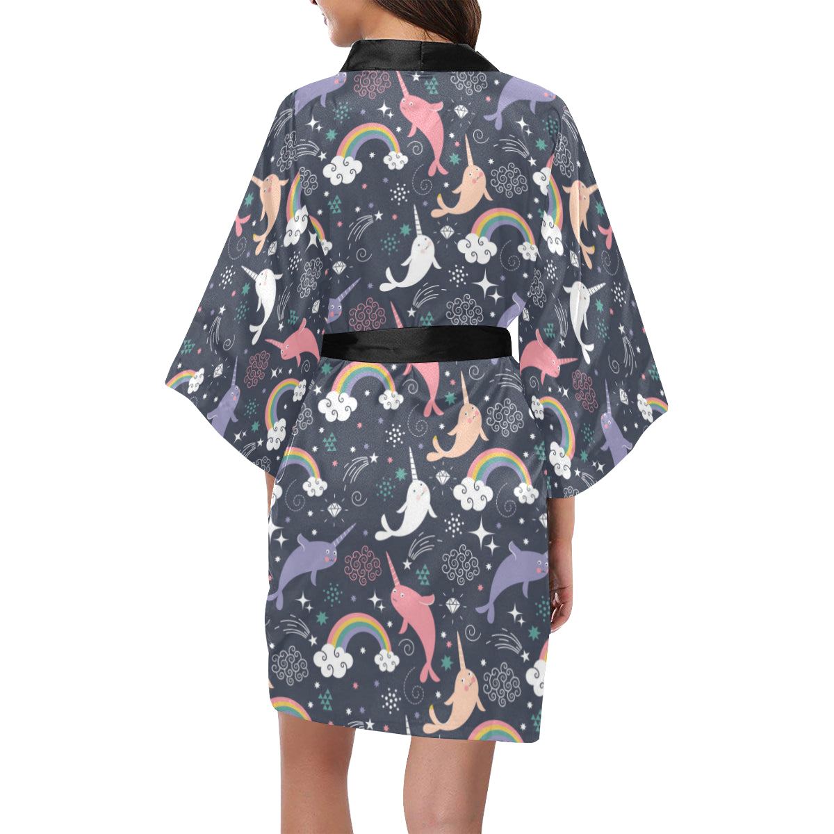Narwhal Pattern Print Design 01 Women's Short Kimono