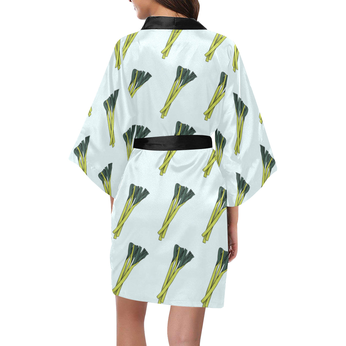 Leek Pattern Print Design 03 Women's Short Kimono