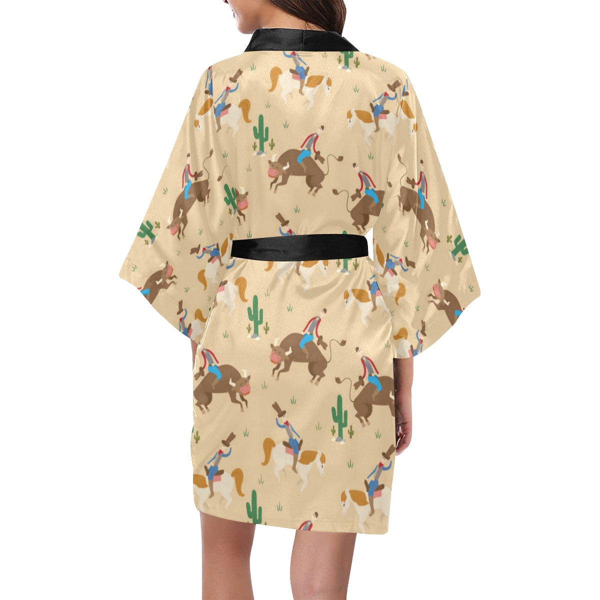 Rodeo Pattern Print Design A02 Women's Short Kimono