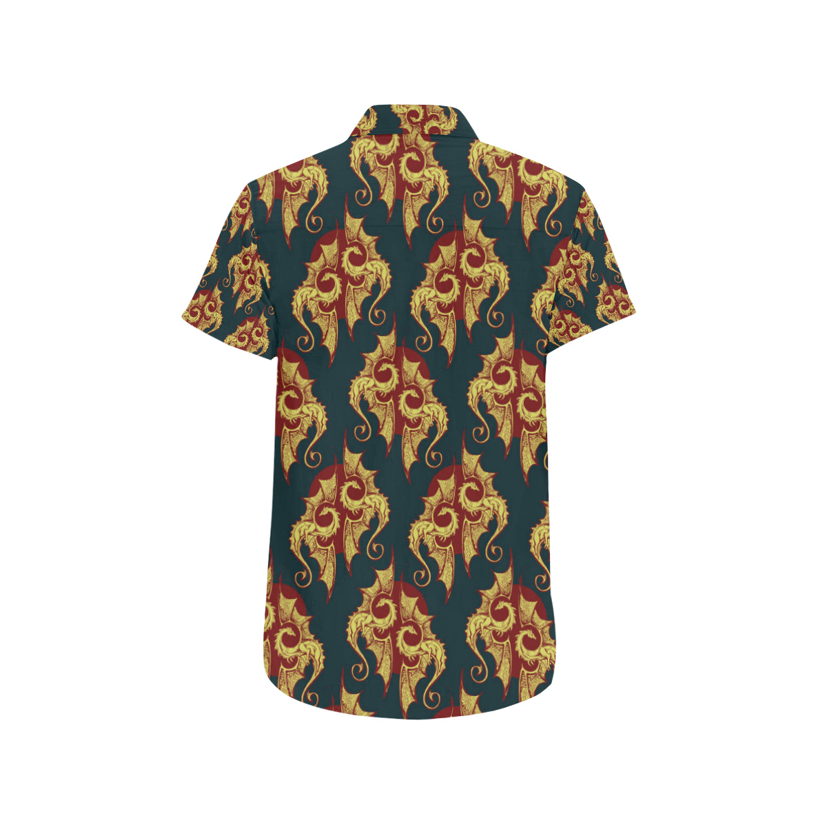 Dragons Gold Design Pattern Men's Short Sleeve Button Up Shirt