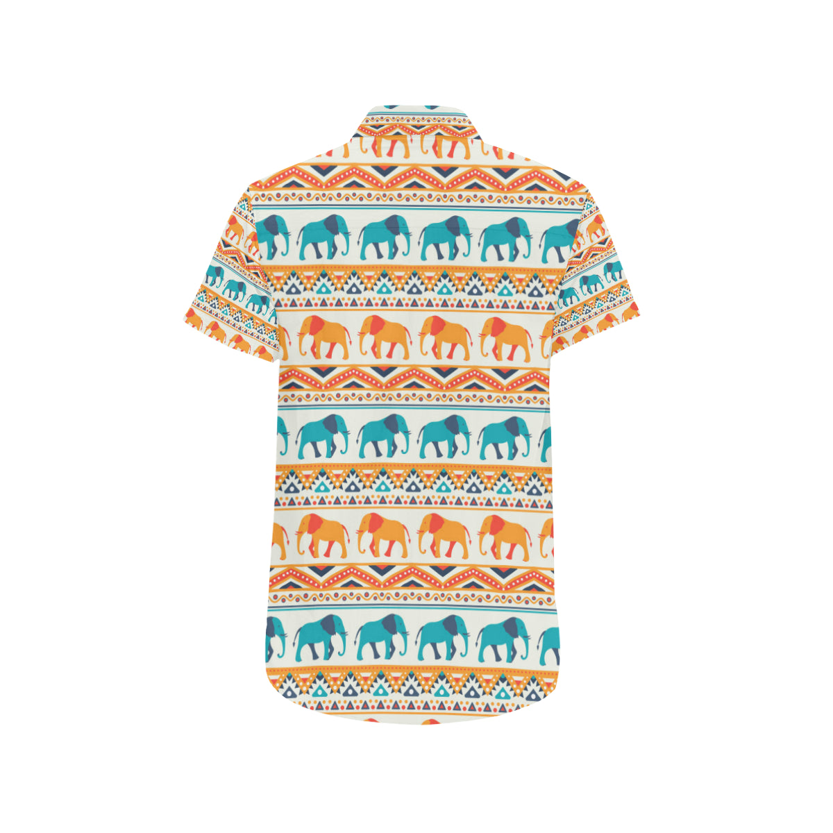 Elephant Aztec Ethnic Print Pattern Men's Short Sleeve Button Up Shirt