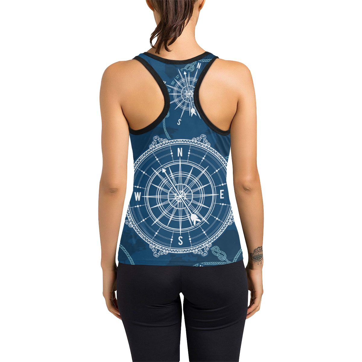 Nautical Compass Print Women's Racerback Tank Top