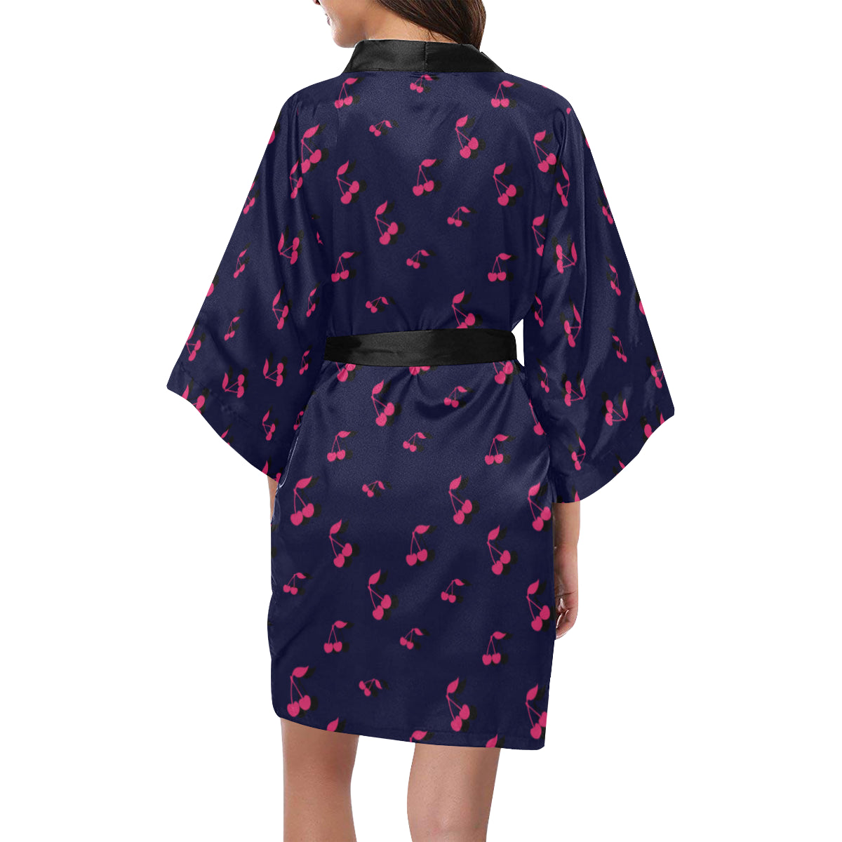 Cherry Pattern Print Design 02 Women's Short Kimono