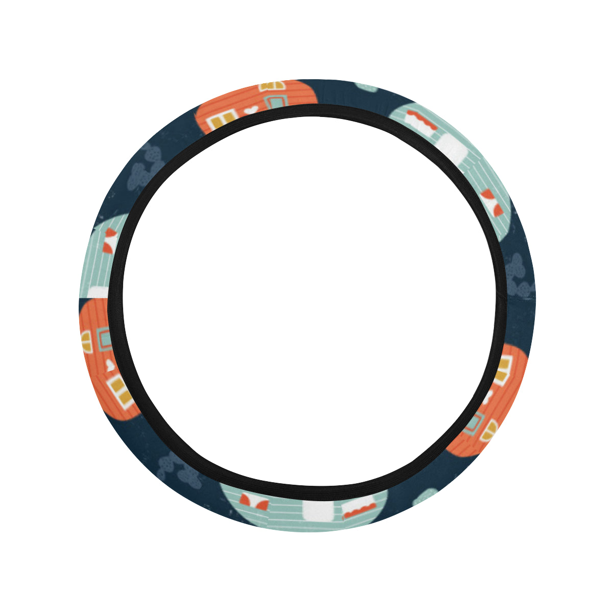 Camper Caravan Print Pattern Steering Wheel Cover with Elastic Edge
