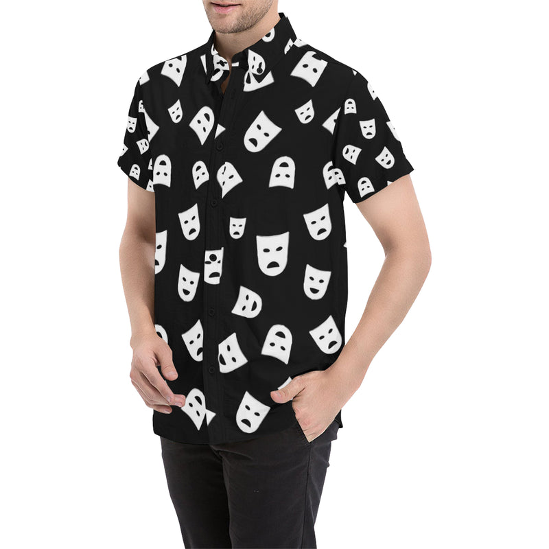 Acting Mask Pattern Print Design 03 Men's Short Sleeve Button Up Shirt
